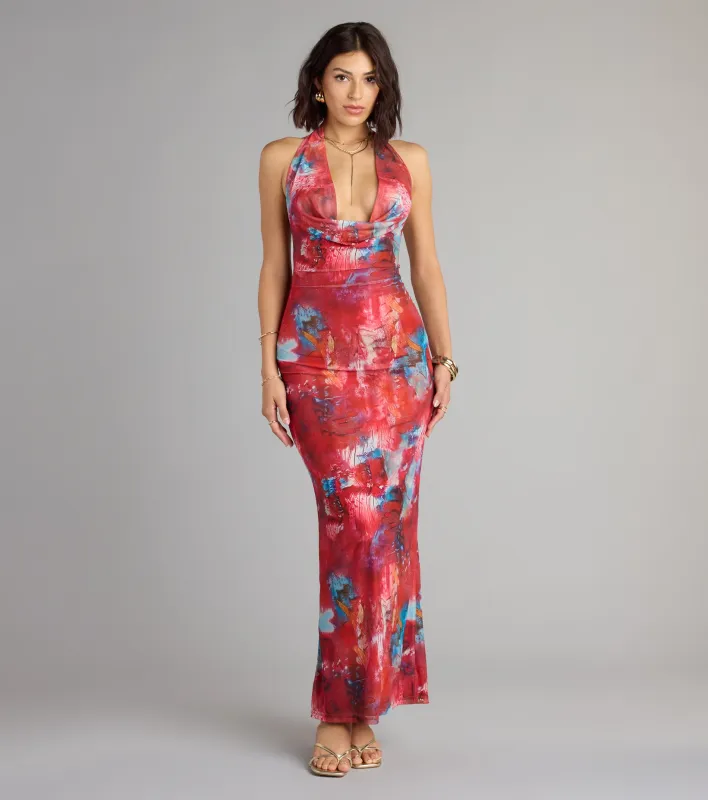 Boldly Chic Abstract Cowl Neck Maxi Dress sold by Windsor