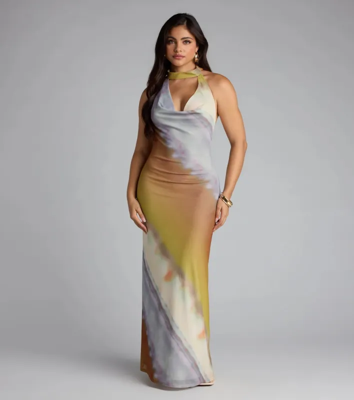 Sunset Mood Tie Dye Halter Maxi Dress sold by Windsor