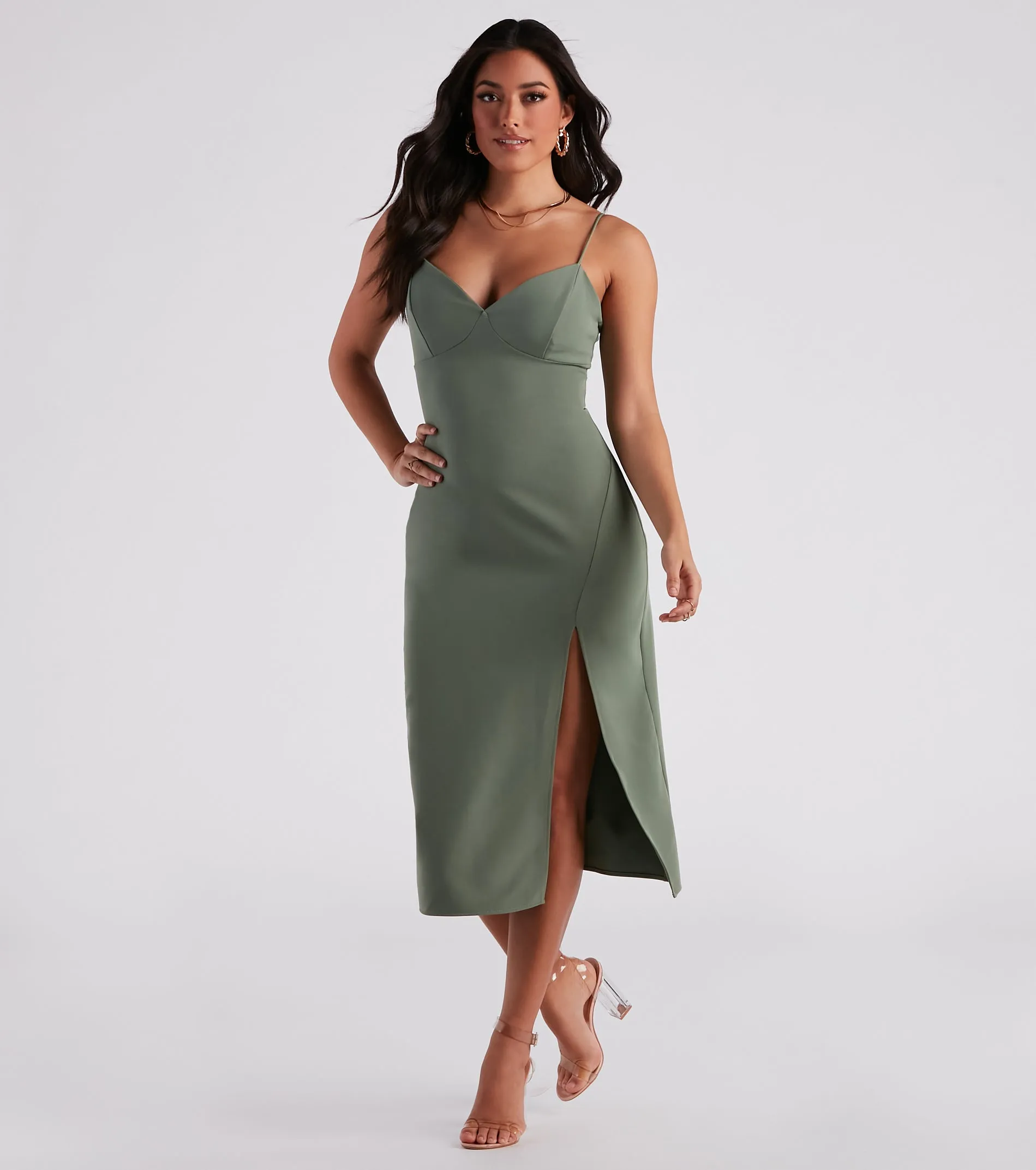 CLEARANCE - Sultry Sophistication Crepe Slip Midi Dress sold by Windsor