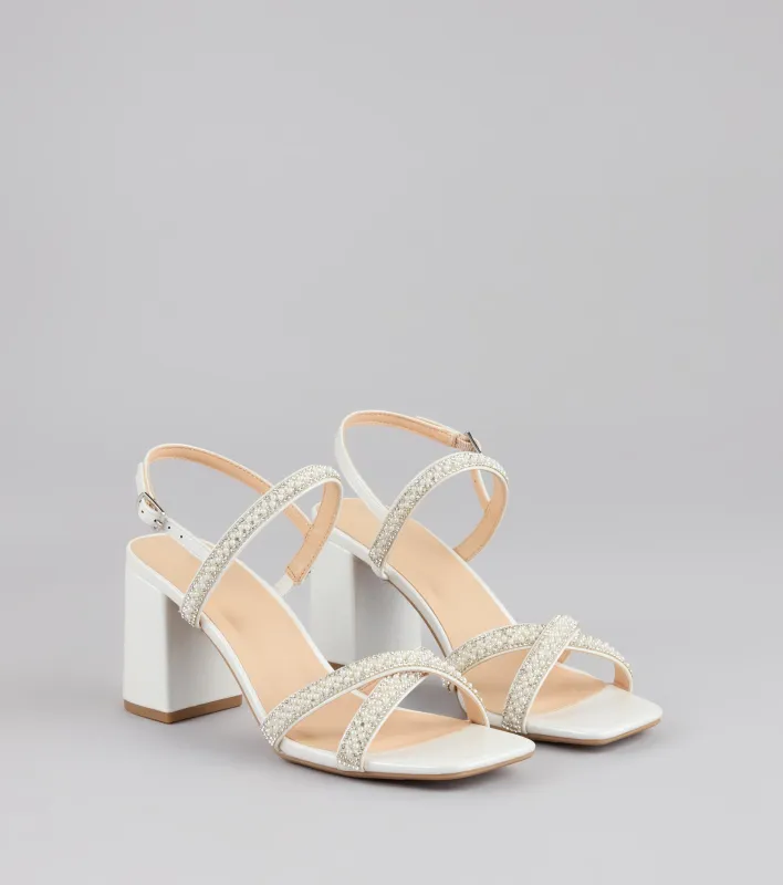 Shine All Night Pearl Rhinestone Block Heels sold by Windsor