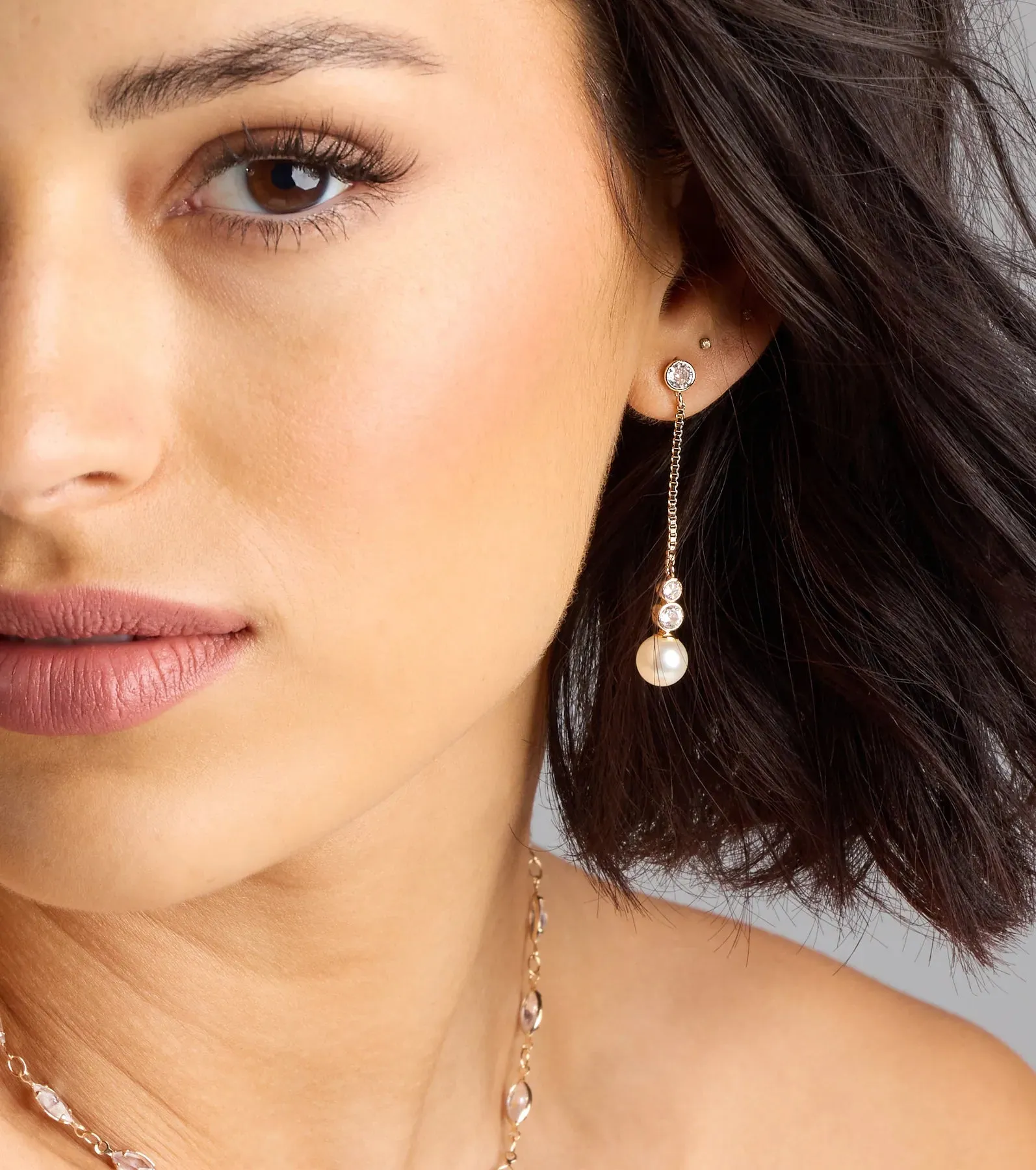 Set In Stone Pearl Rhinestone Earrings sold by Windsor product image thumbnail 2