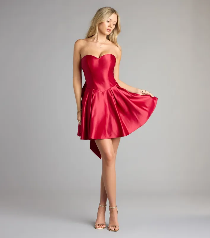 Lille Bow Back Satin Strapless Skater Dress sold by Windsor