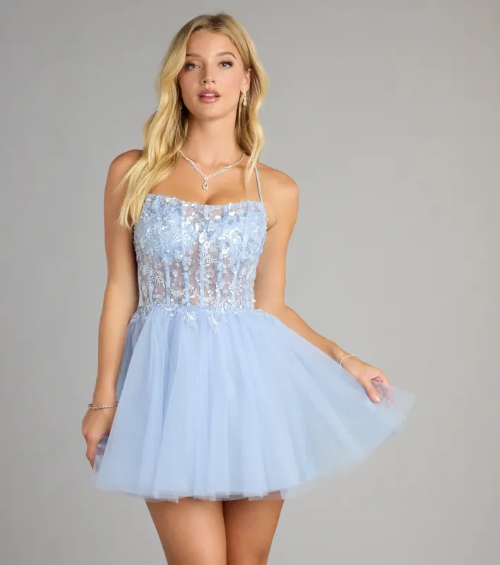 Elodie Floral Embroidered Mesh Skater Dress sold by Windsor