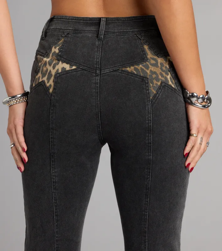 Wild Star Cheetah Mid-Rise Denim Jeans sold by Windsor