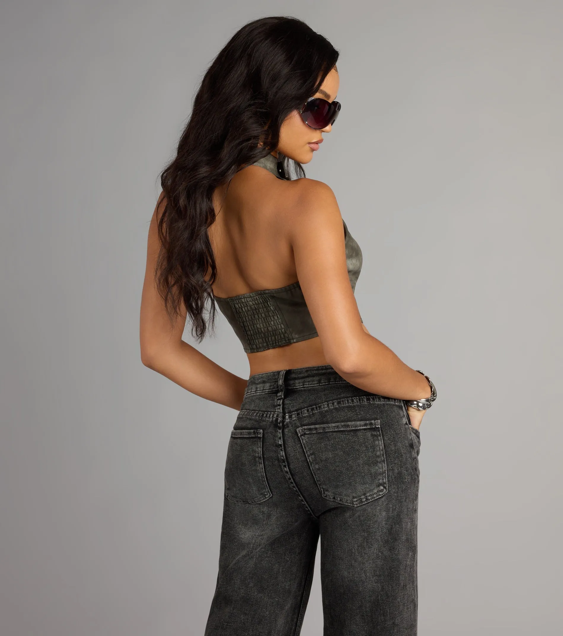 Street Rebel Mock Neck Belt Crop Top sold by Windsor product image thumbnail 2