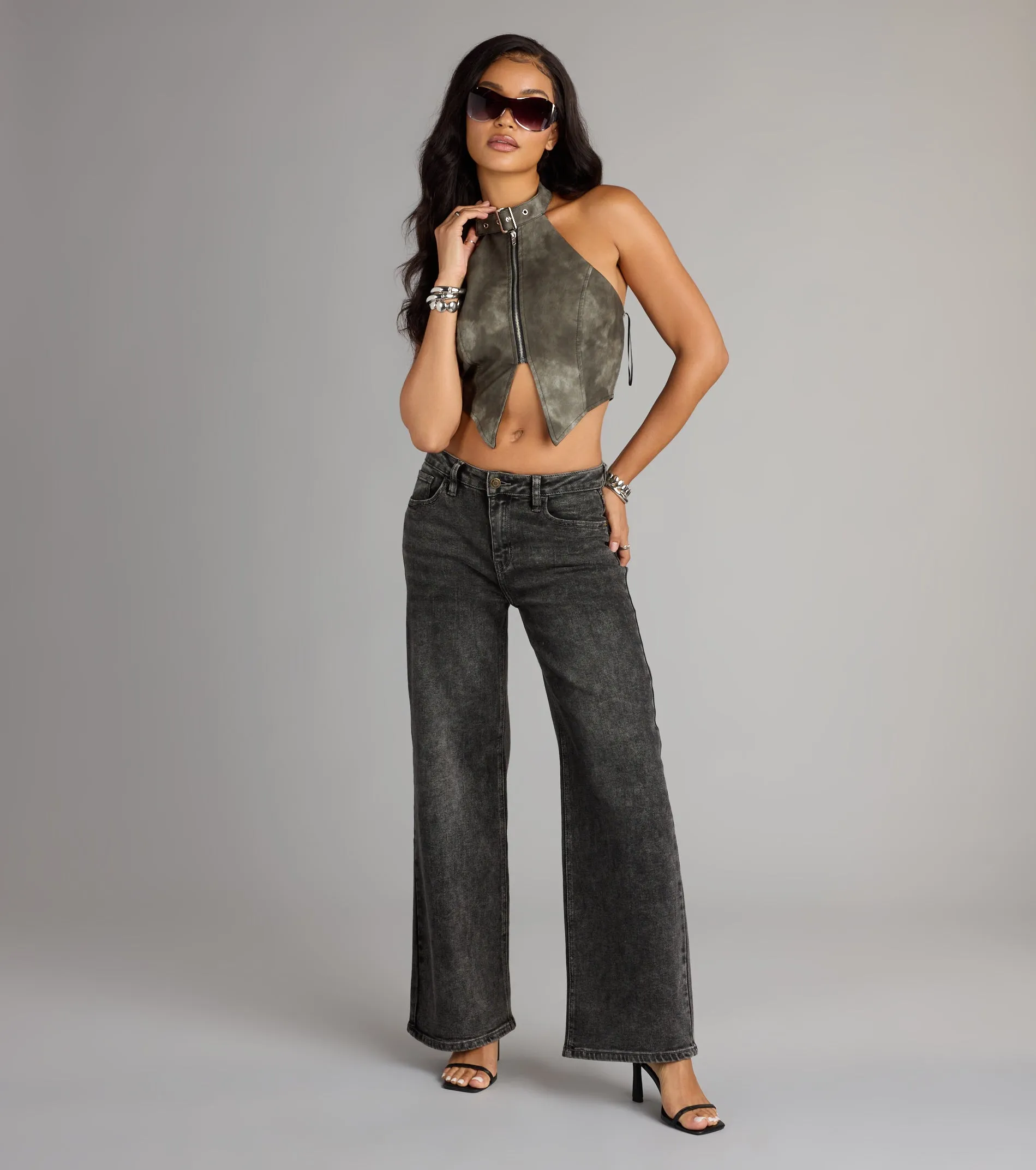 Street Rebel Mock Neck Belt Crop Top sold by Windsor product image thumbnail 3