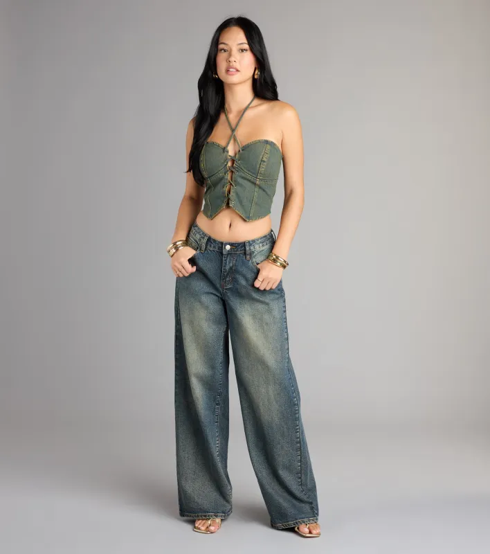 Lace Me Up Strapless Denim Halter Top sold by Windsor