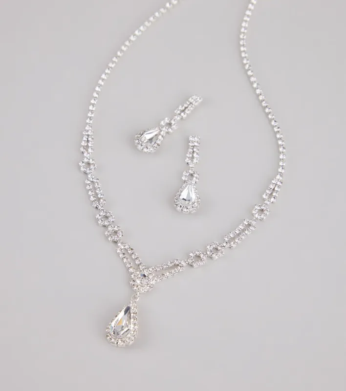Crown Jewel Teardrop Necklace And Earrings Set sold by Windsor