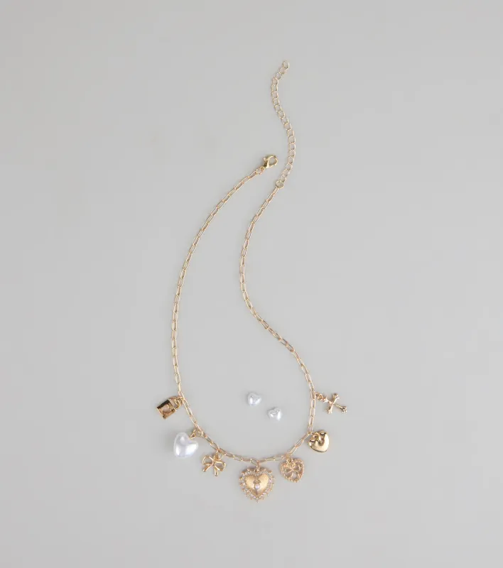 Sweet on You Charm Necklace And Heart Studs sold by Windsor
