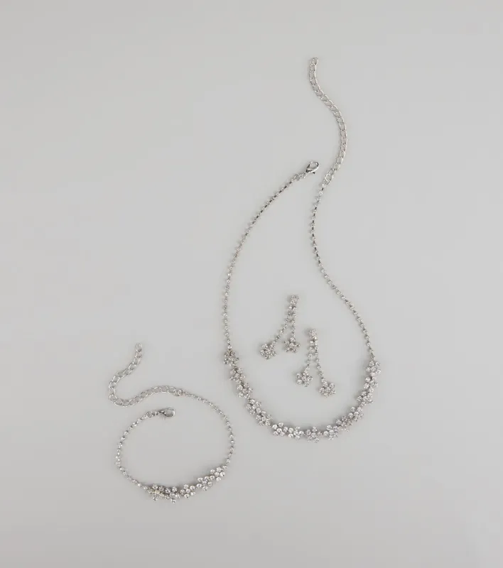 Shine Bloom Rhinestone Floral Jewelry Set sold by Windsor