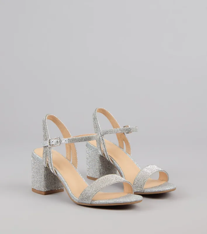 Step Into Sparkle Rhinestone Block Heels sold by Windsor