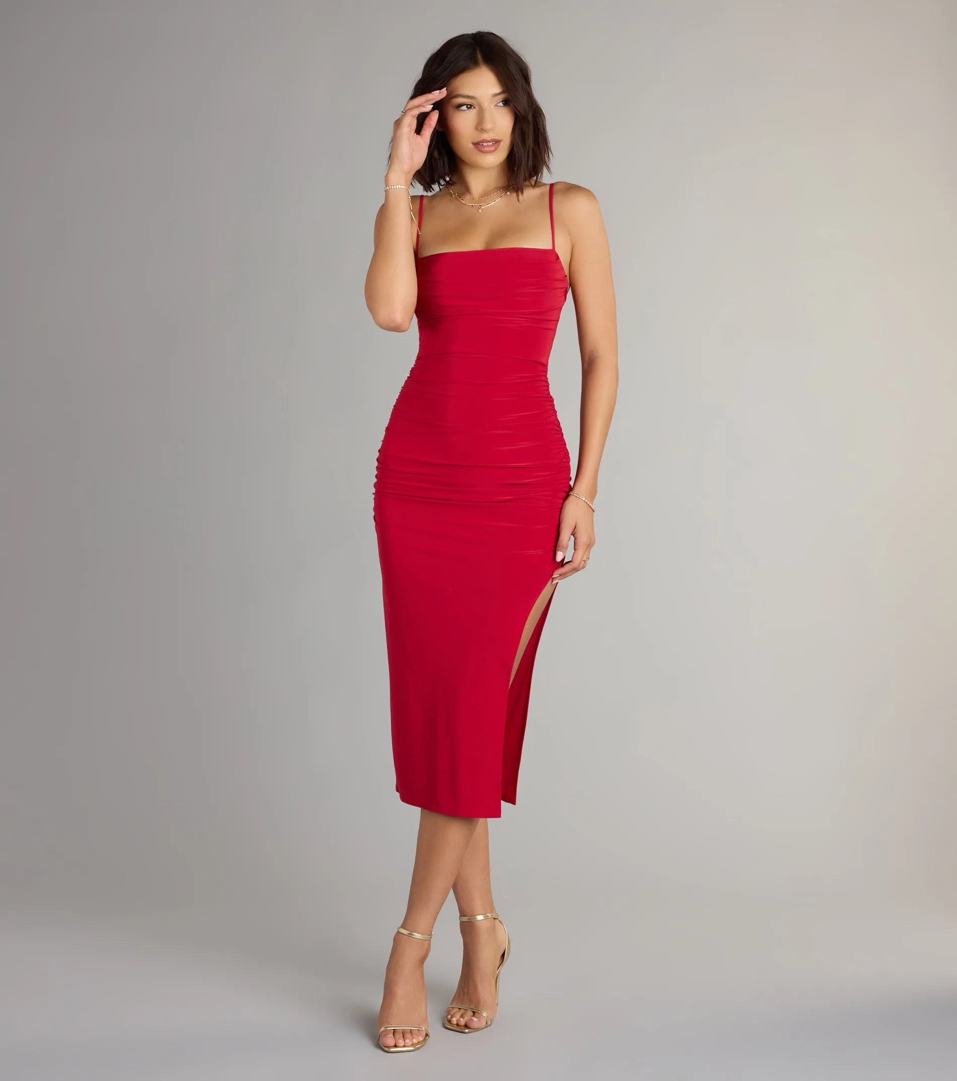 Serve Style High Slit Bodycon Midi Dress sold by Windsor