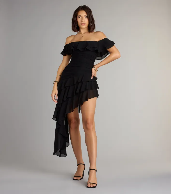 Drama Me Softly Ruffle Chiffon Mini Dress sold by Windsor