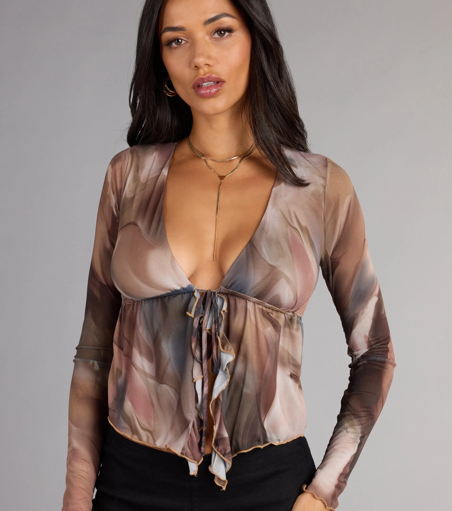Sheer Sass Ruffle Tie Front Top sold by Windsor product image thumbnail 4