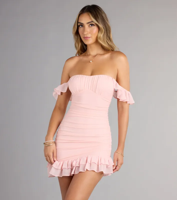 Ruffle Ready Off-The-Shoulder Mini Dress sold by Windsor