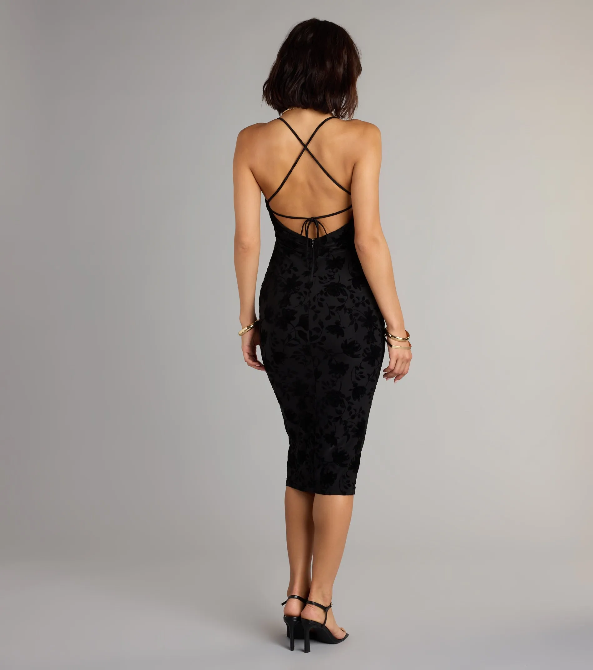 Velvet Allure Floral Burnout Midi Dress sold by Windsor product image thumbnail 2