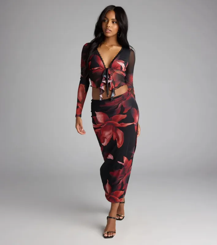 Soft Serve Floral High Slit Maxi Skirt sold by Windsor