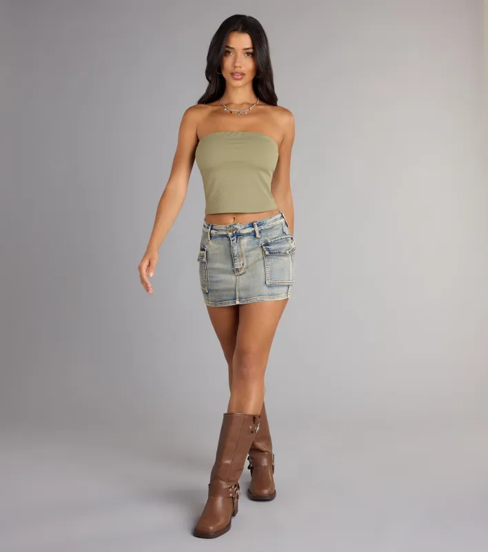 Throwback Cool Denim Cargo Mini Skirt sold by Windsor