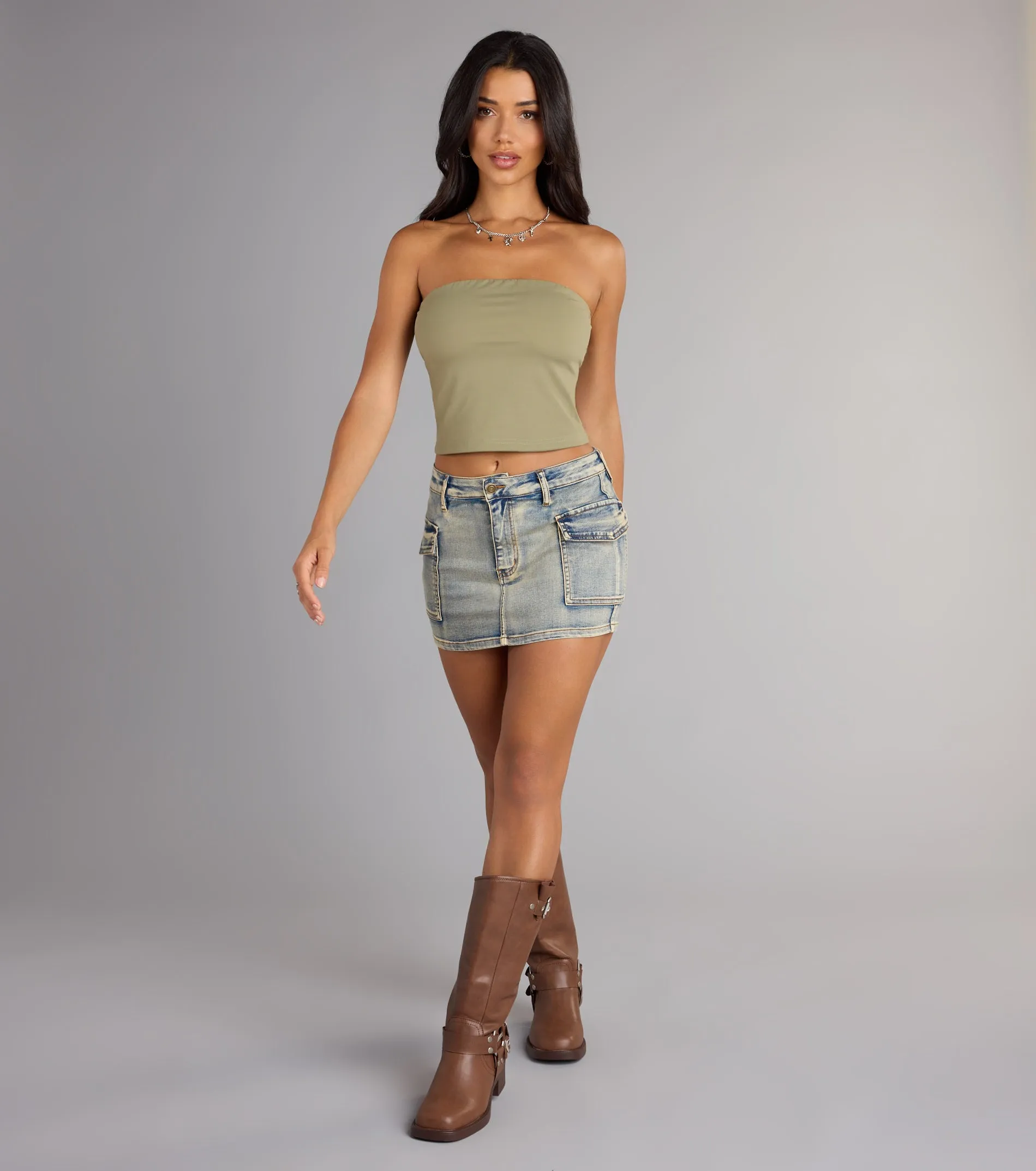 Throwback Cool Denim Cargo Mini Skirt sold by Windsor