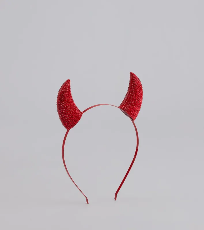 Wicked Glam Rhinestone Devil Horns Headband sold by Windsor