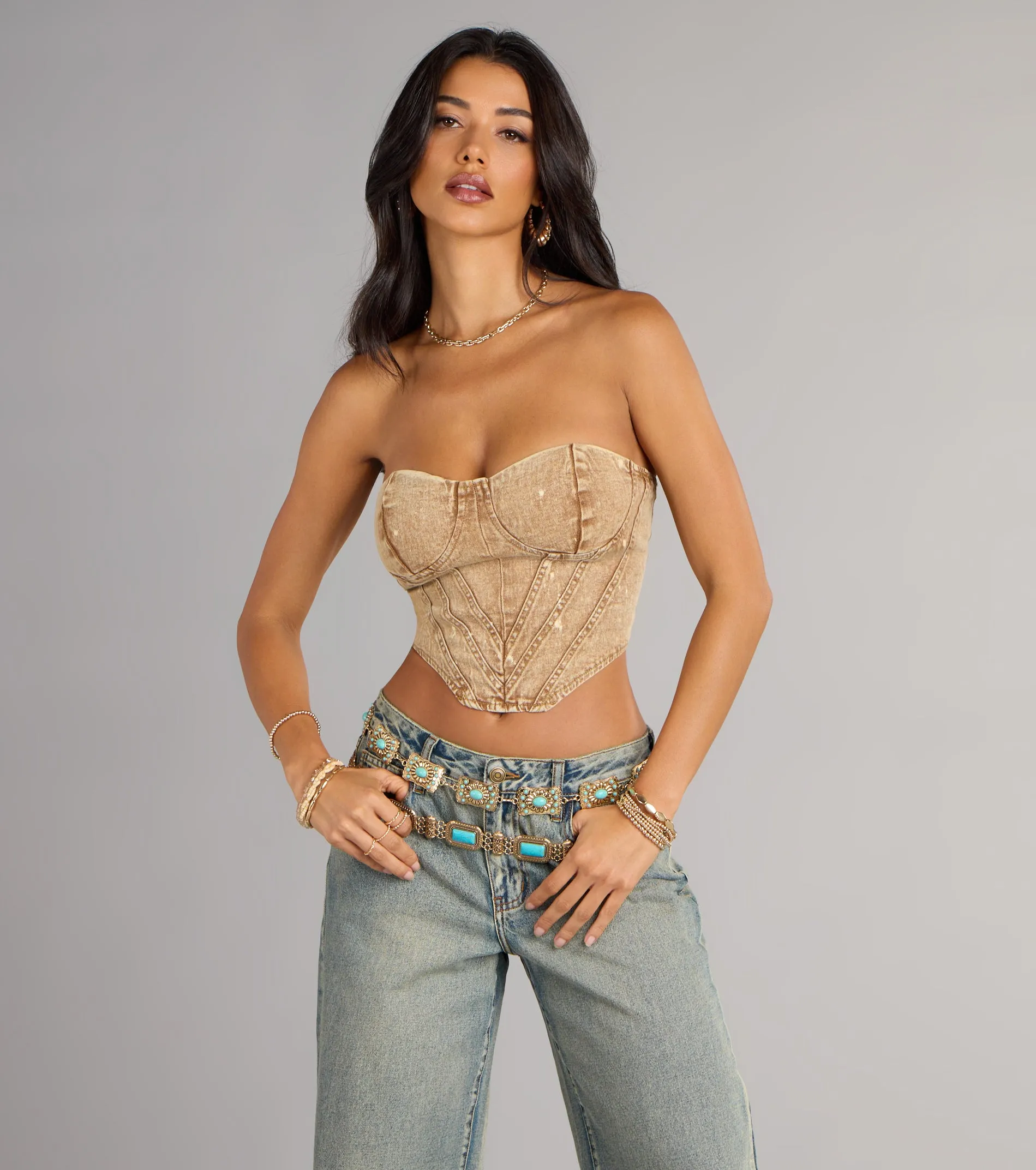 Vintage Vibes Denim Lace-Up Bustier sold by Windsor product image thumbnail 2