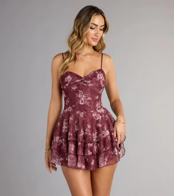 Sweet Like Honey Floral Lace Skater Mini Dress sold by Windsor