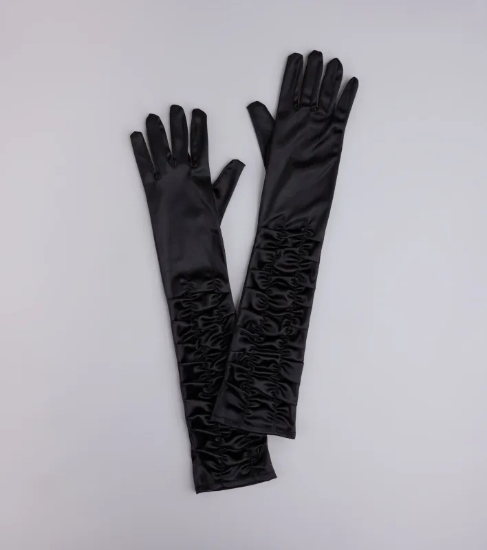 Midnight Glam Long Ruffled Satin Gloves sold by Windsor