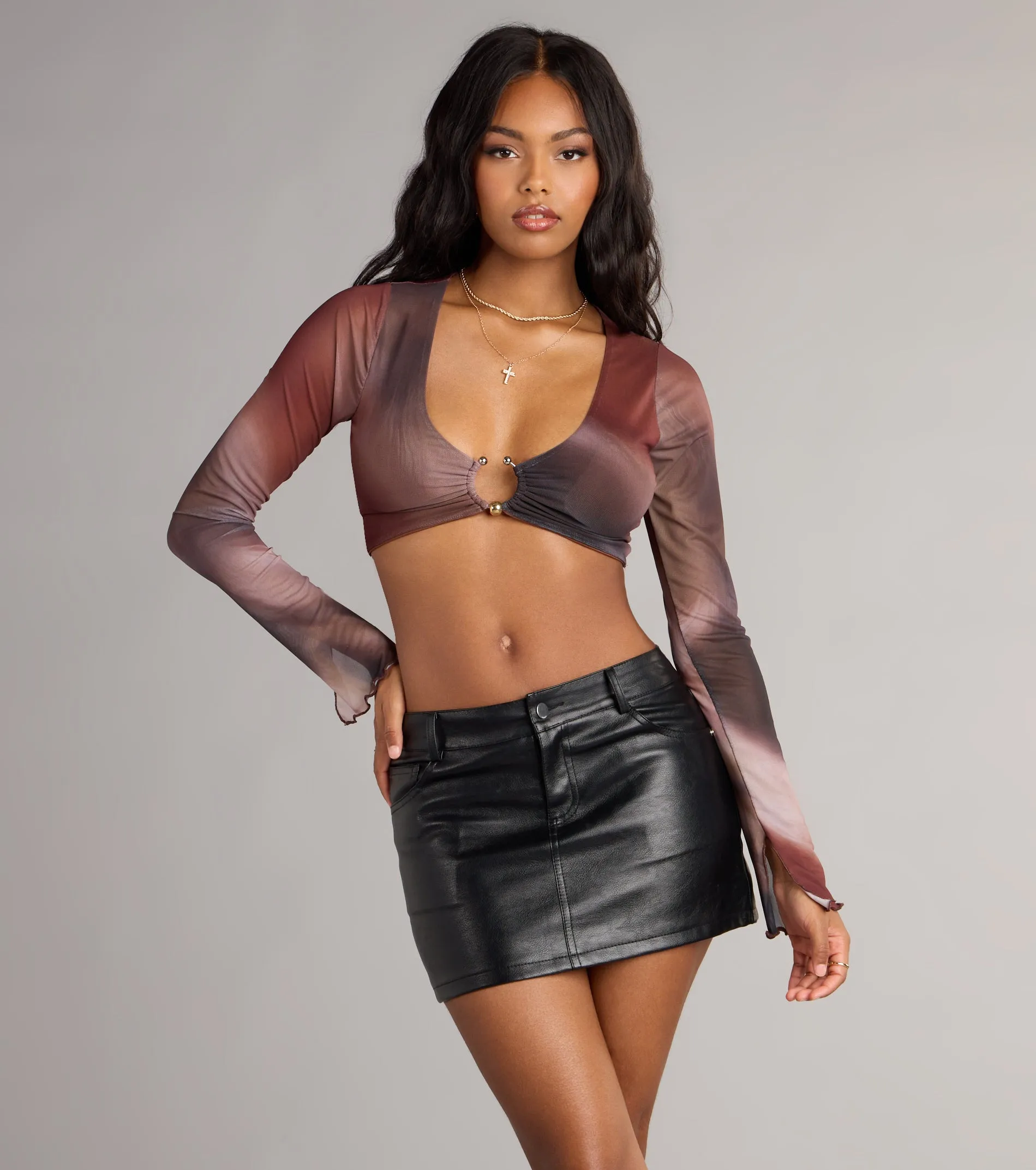 In the Mix Abstract Mesh Plunge Top sold by Windsor