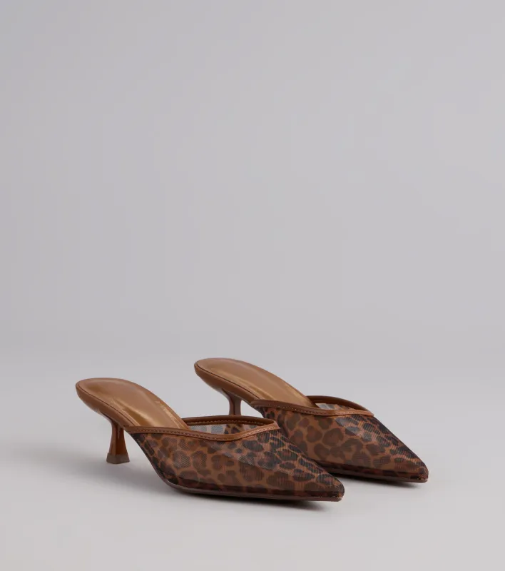 On The Prowl Mesh Leopard Kitten Pumps sold by Windsor