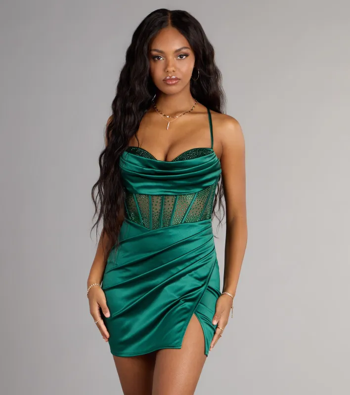 Mallory Rhinestone Satin Corset Mini Dress sold by Windsor