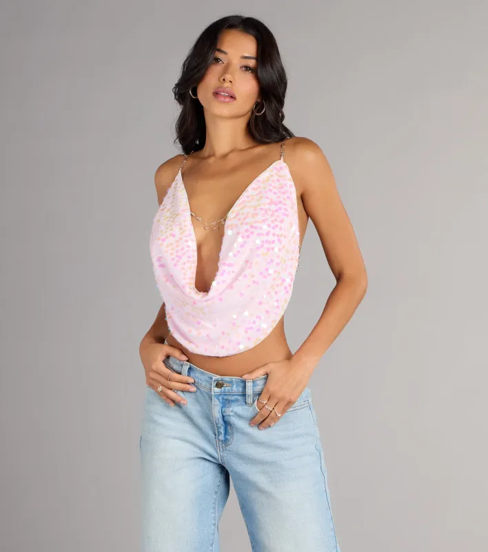 Disco Dream Sequin Rhinestone Chain Halter Top sold by Windsor
