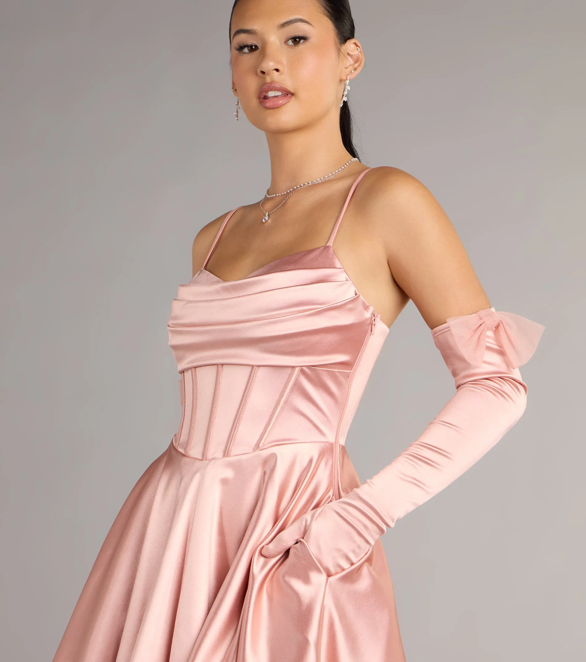 Juliette Satin Corset Short Dress With Gloves sold by Windsor product image thumbnail 5