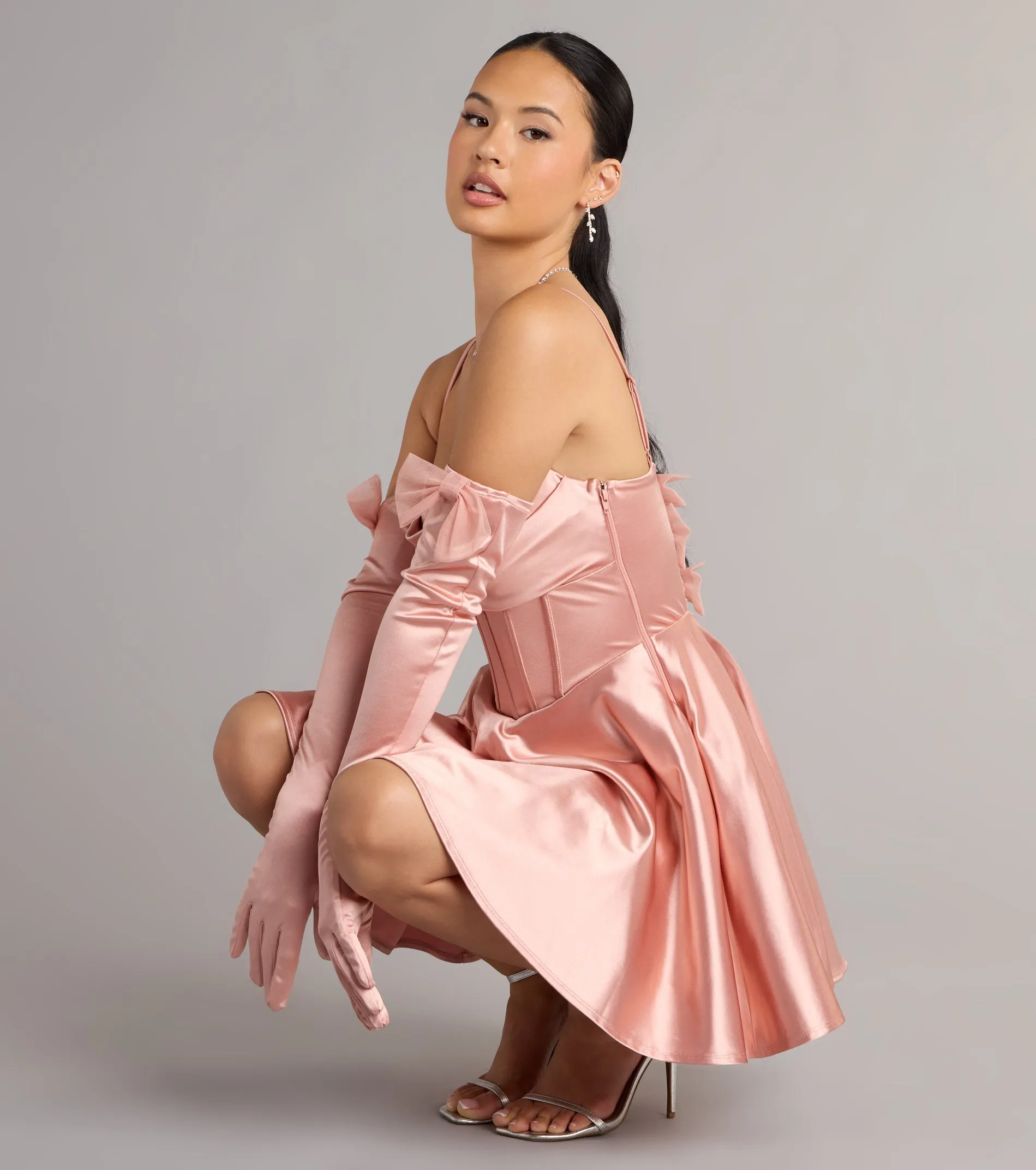 Juliette Satin Corset Short Dress With Gloves sold by Windsor product image thumbnail 2