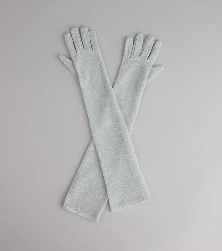 Shine On Glitter Mesh Long Gloves sold by Windsor