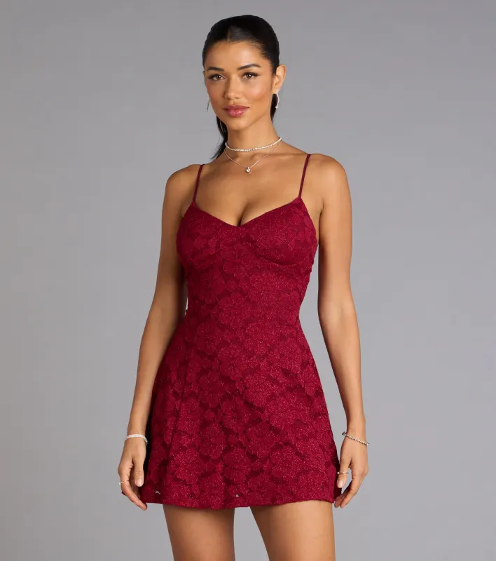 Romantic Notion Glitter Lace-Up Mini Dress sold by Windsor