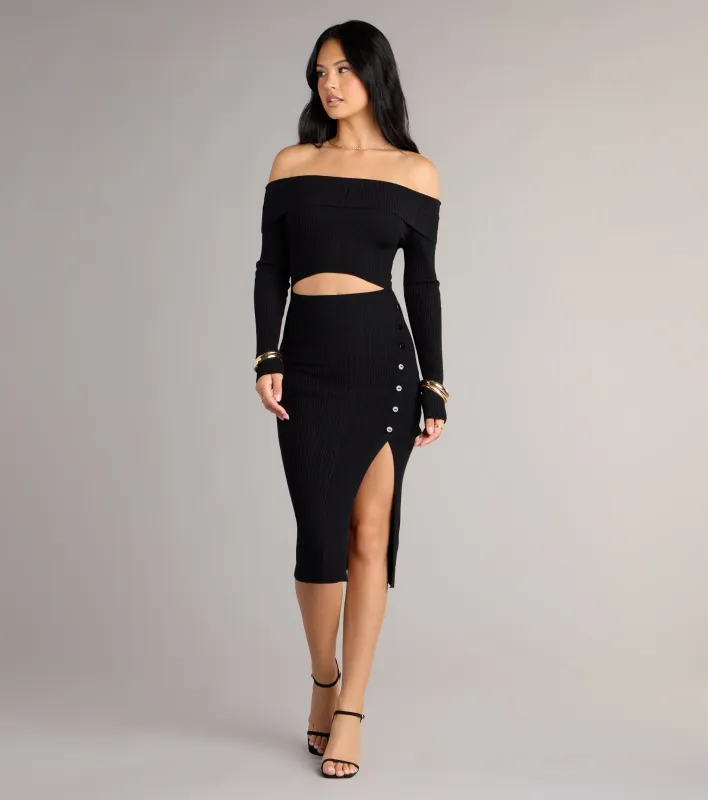 Fireside Flirt Off-The-Shoulder Midi Dress sold by Windsor