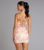 Rosé All Day Floral Lace-Up Sequin Mini Dress sold by Windsor