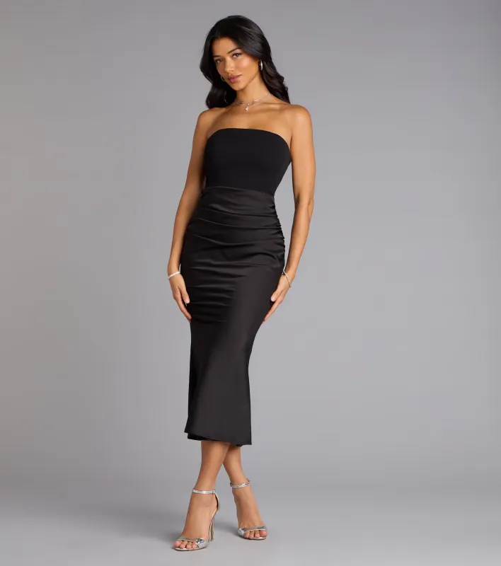 Forever Icon Strapless Satin Midi Dress sold by Windsor