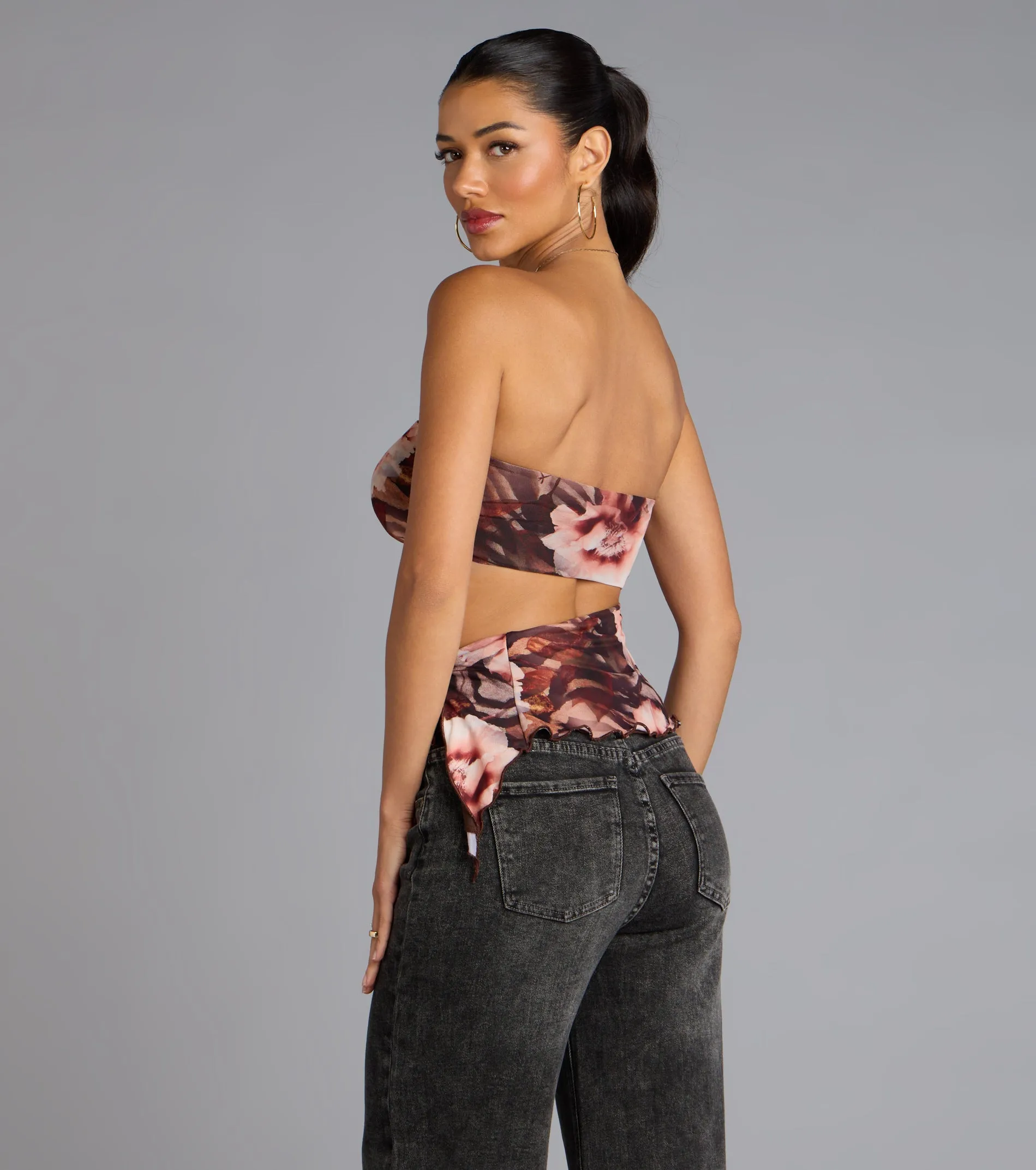 Floral Cutie Mesh Asymmetrical Top sold by Windsor product image thumbnail 2
