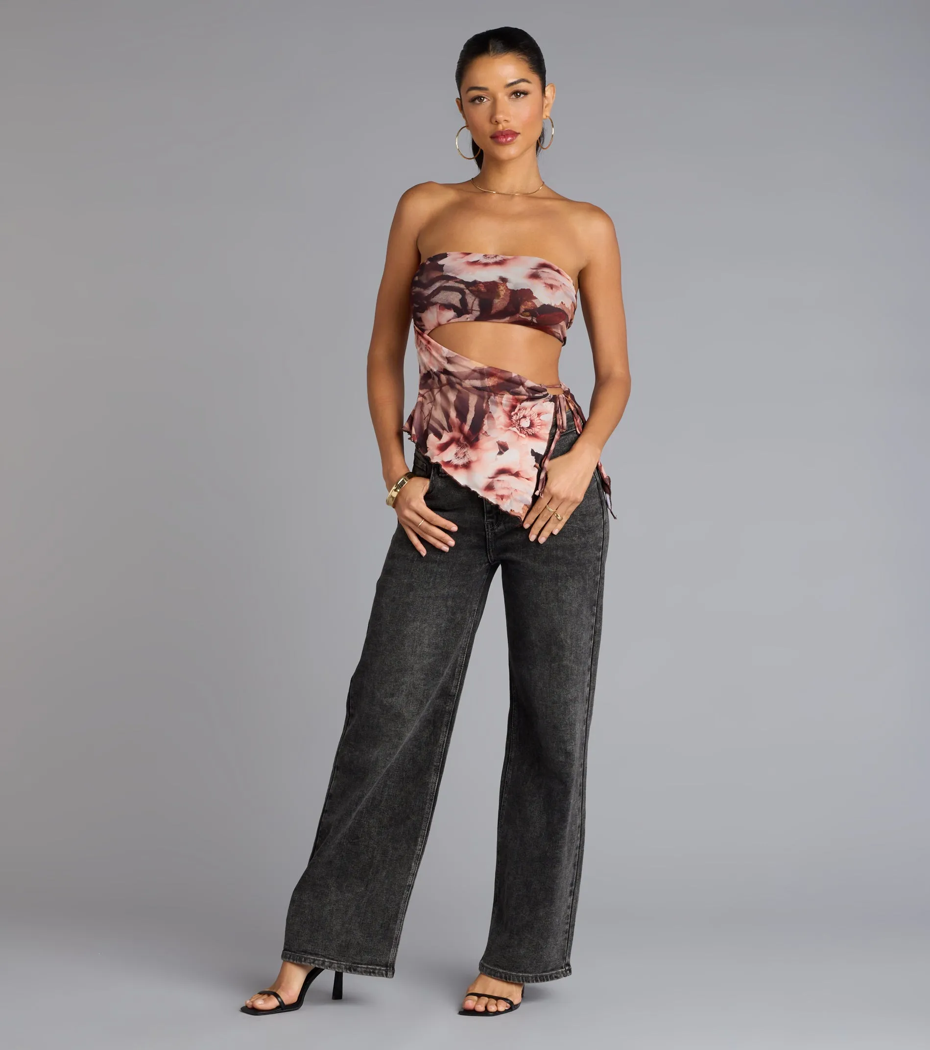 Floral Cutie Mesh Asymmetrical Top sold by Windsor product image thumbnail 3