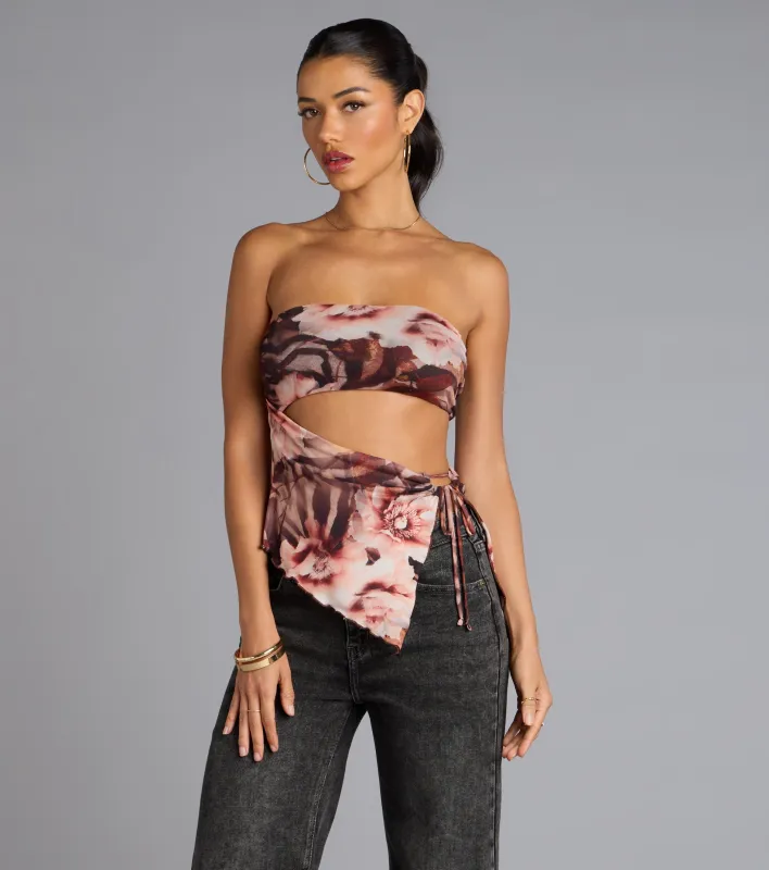 Floral Cutie Mesh Asymmetrical Top sold by Windsor