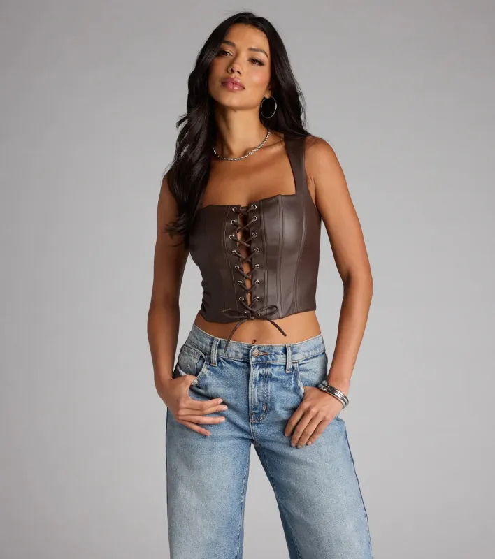 No Rules Just Looks Lace-Up Corset Top sold by Windsor