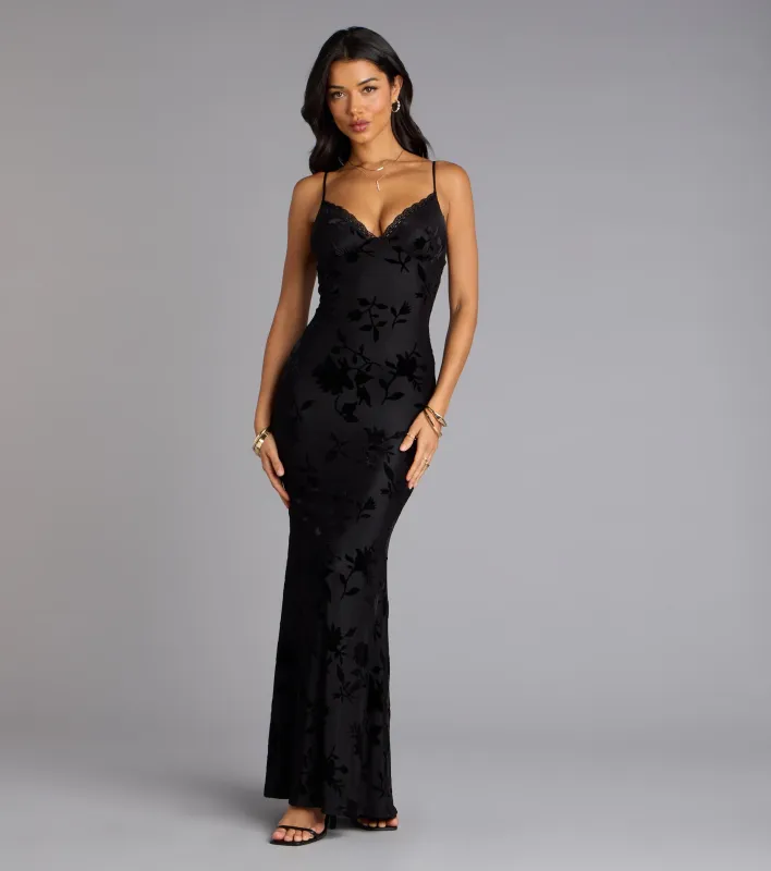 Midnight Garden Floral Velvet Burnout Maxi Dress sold by Windsor