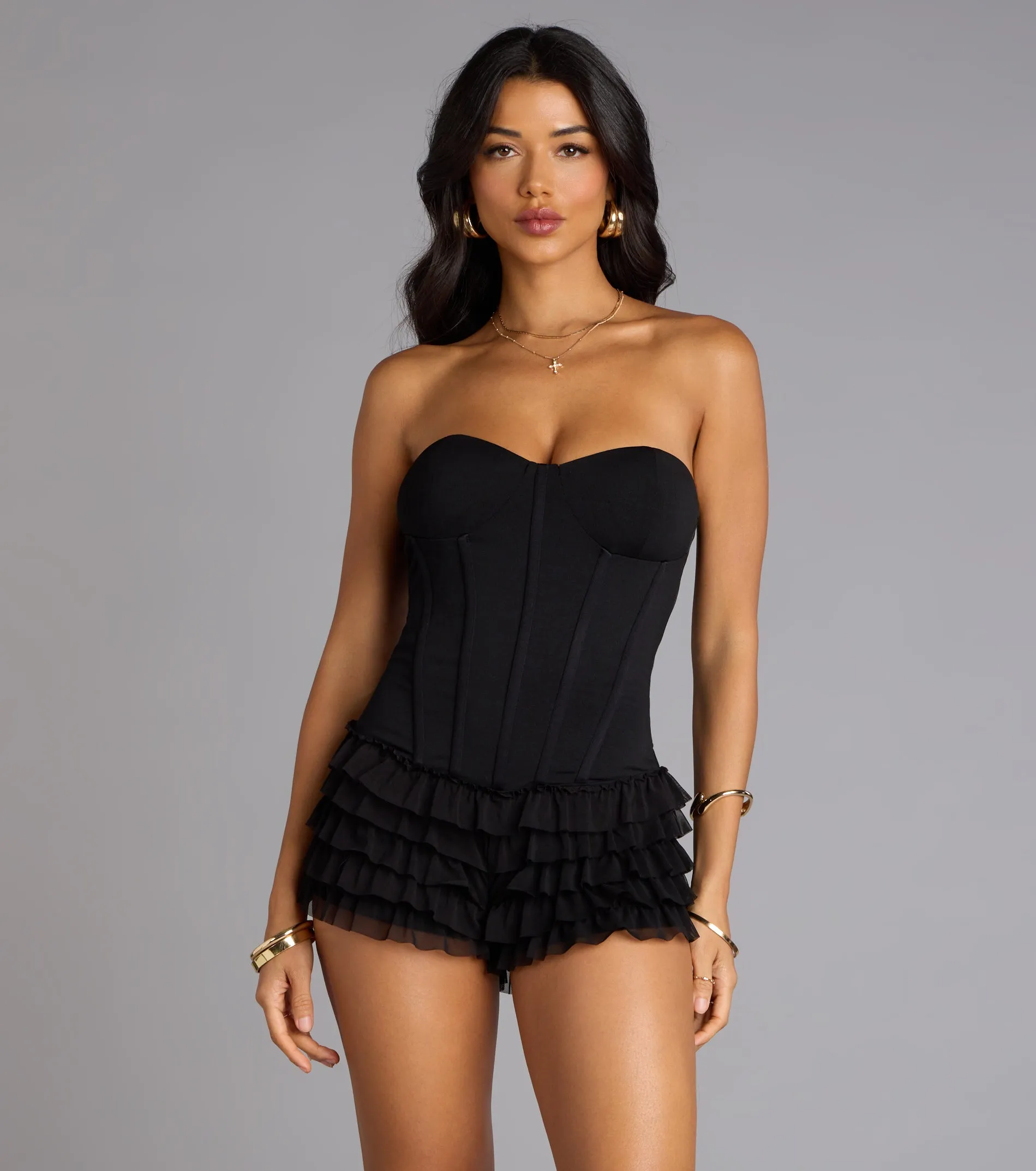 Playful Trouble Lace-Up Ruffle Romper sold by Windsor product image thumbnail 5