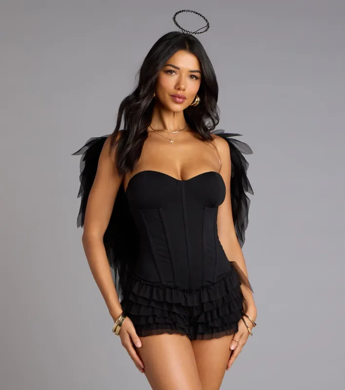 Playful Trouble Lace-Up Ruffle Romper sold by Windsor