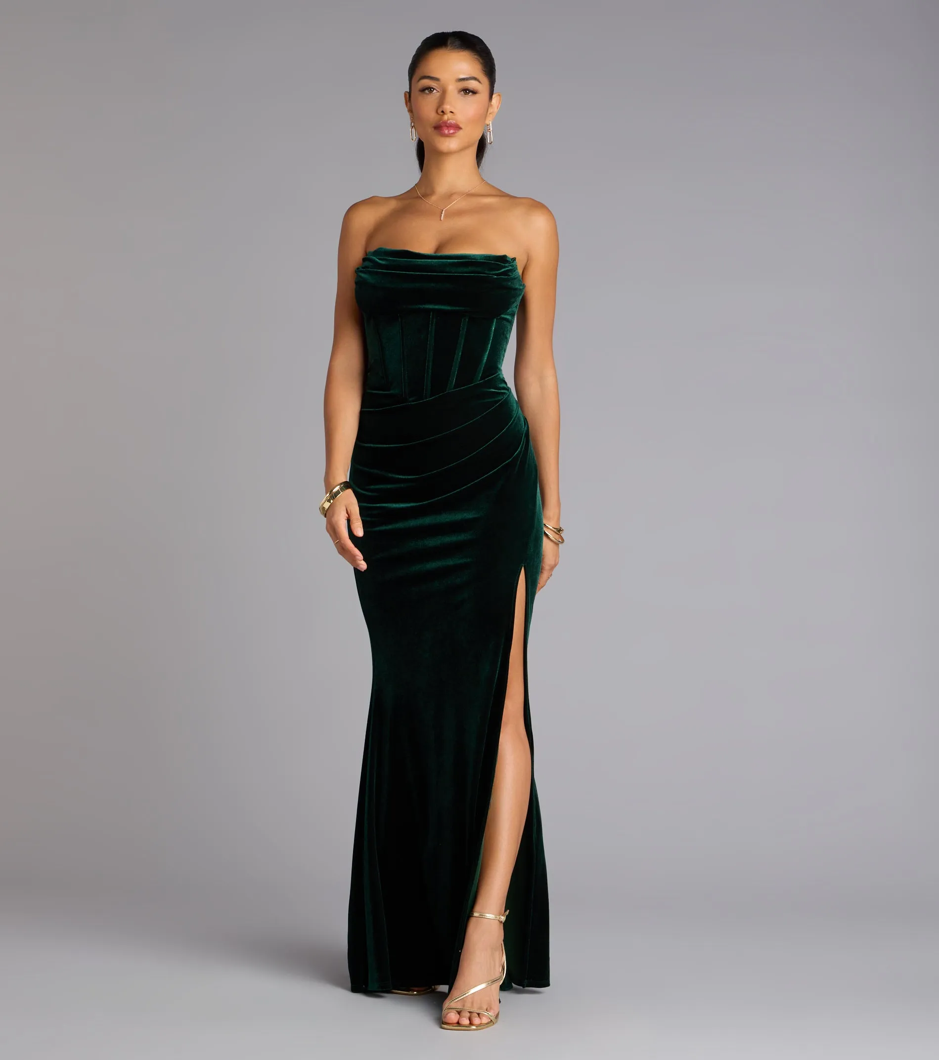 Julia Velvet Corset High Slit Mermaid Dress sold by Windsor