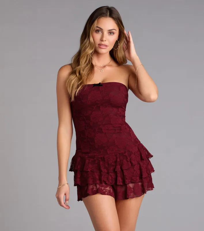 Crush On You Lace Ruffle Romper sold by Windsor
