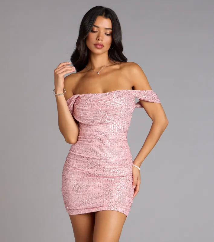 Dazzle Effect Sequin Off-The-Shoulder Mini Dress sold by Windsor