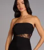 Sultry Touch Strapless Lace Trim Mini Dress sold by Windsor