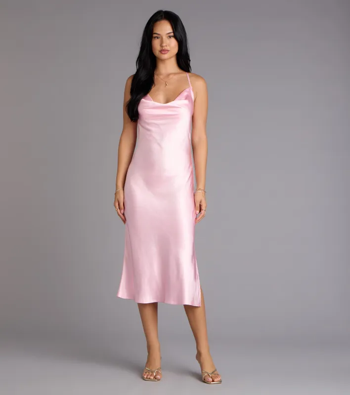 Dreamy Luxe Satin Strappy Back Midi Dress sold by Windsor
